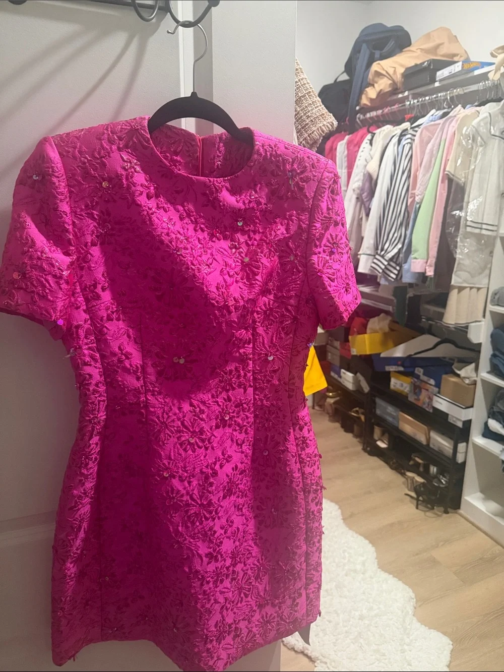 Floral Embroidered Hot Pink Short Sleeve Mini Dress - Picture 11 of 11